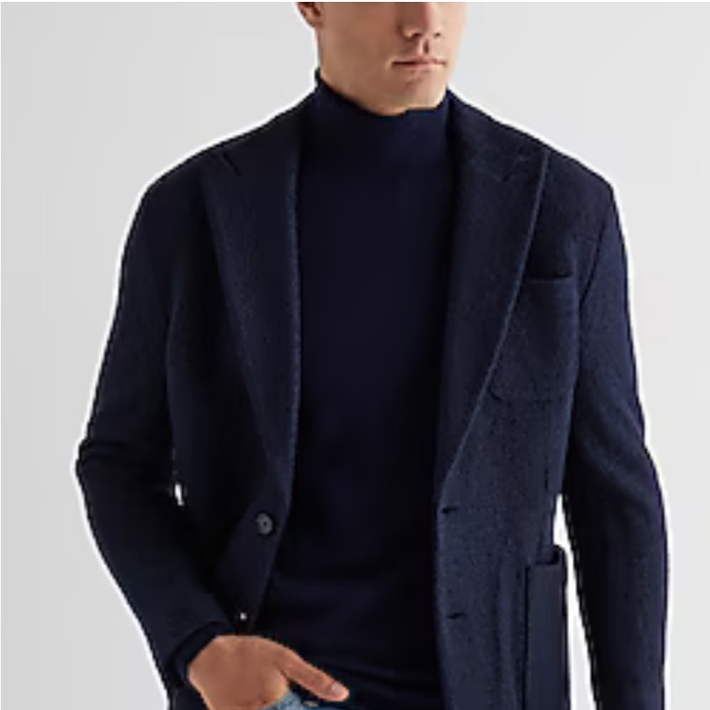 Men’s EXPRESS Slim Navy Textured Boucle Wool-Blend Blazer size 40s Slim - Picture 6 of 12